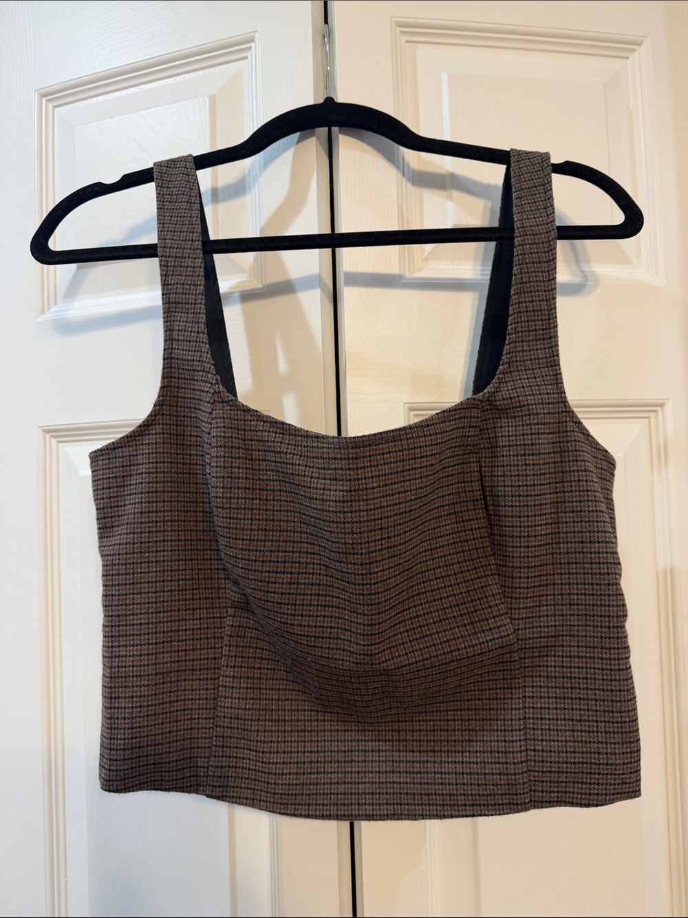 Abercrombie & Fitch Womens Brown Plaid Adjustable Sleeve Crop Top Sz M